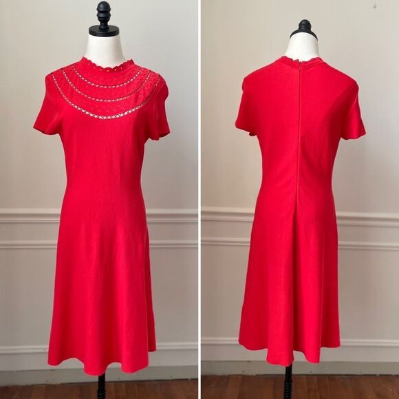 Eliza J Poppy Red Cap Sleeve Stretchy Knit Fit and Flare Dress M - Picture 1 of 9